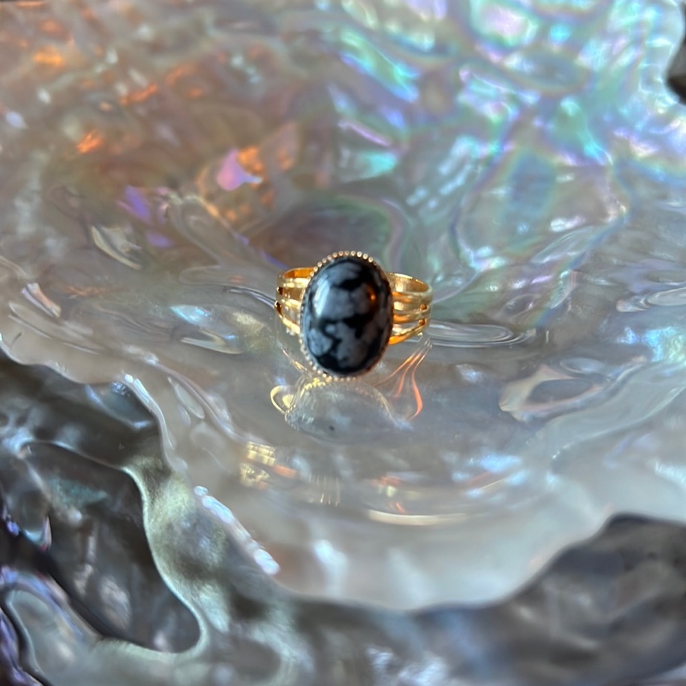 Snowflake Obsidian Gold Ring